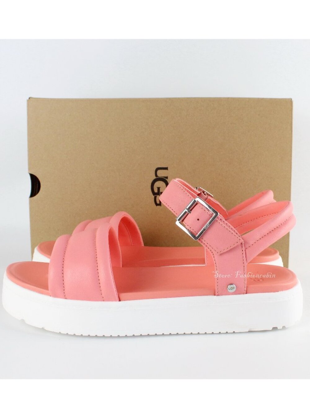 NEW UGG Zayne Platform Leather Sandals, US 8.5, Comfortable Summer Footwear